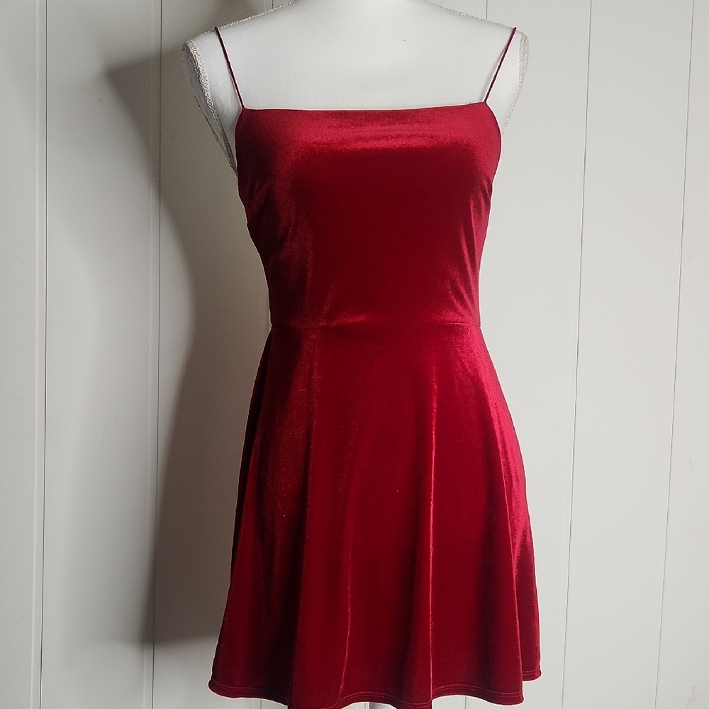 Y2K Red Spaghetti Strap Whimsigoth Witchy velvet  Babydoll Mini Dress